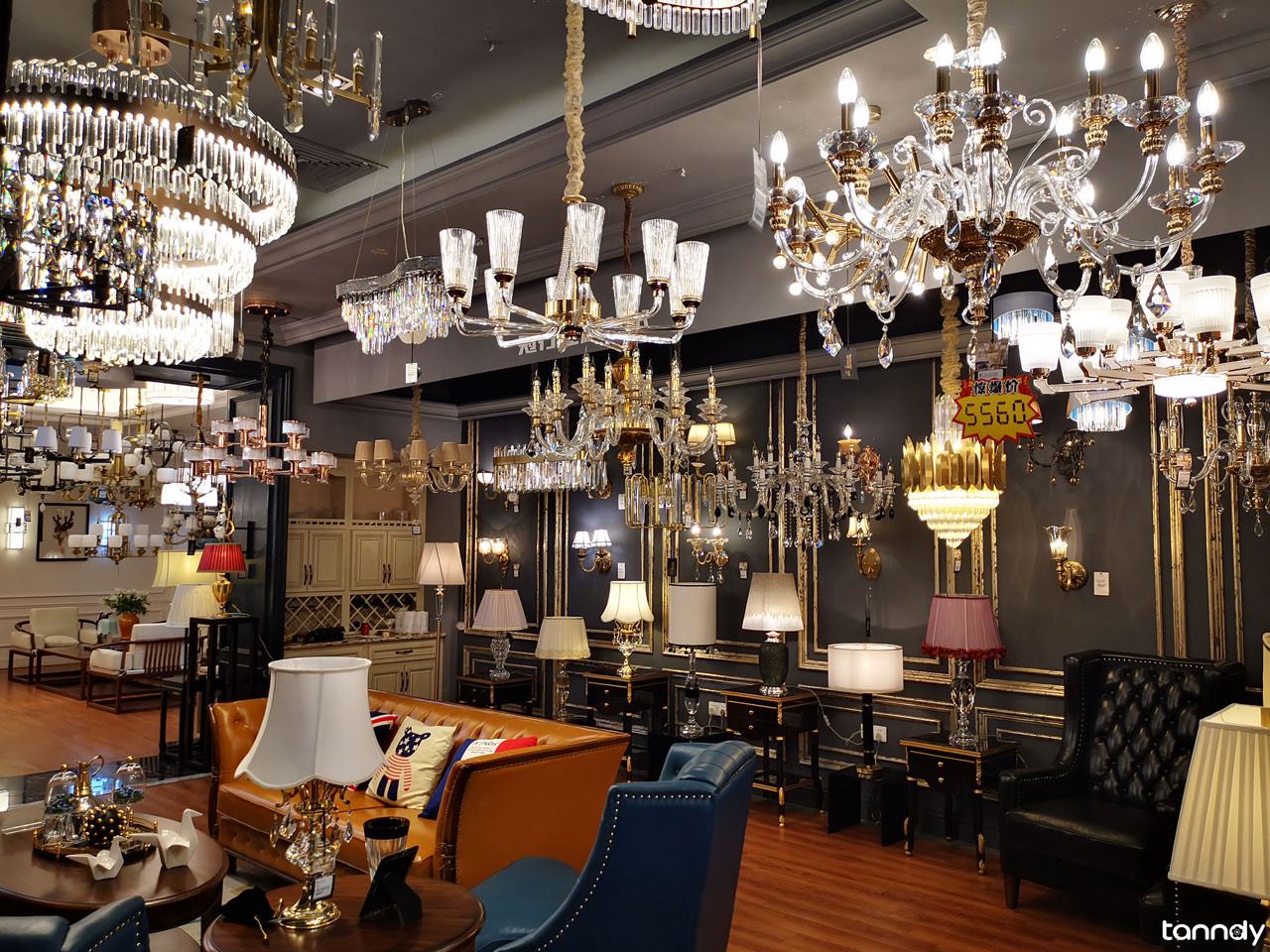 Lighting showroom with chandeliers