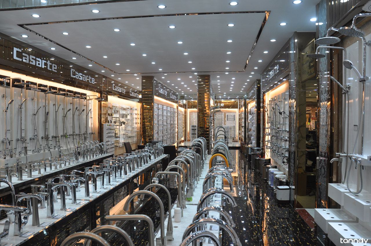 Sanitary ware showroom with water taps